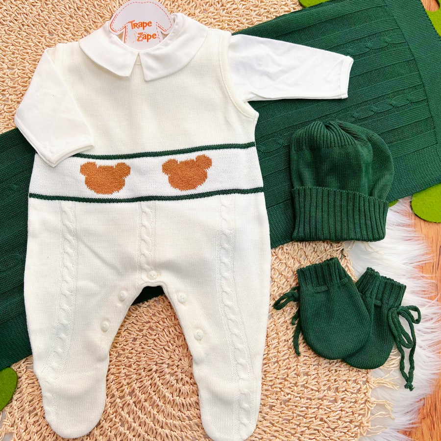 Saída de Maternidade Benício - Off White e Verde Militar